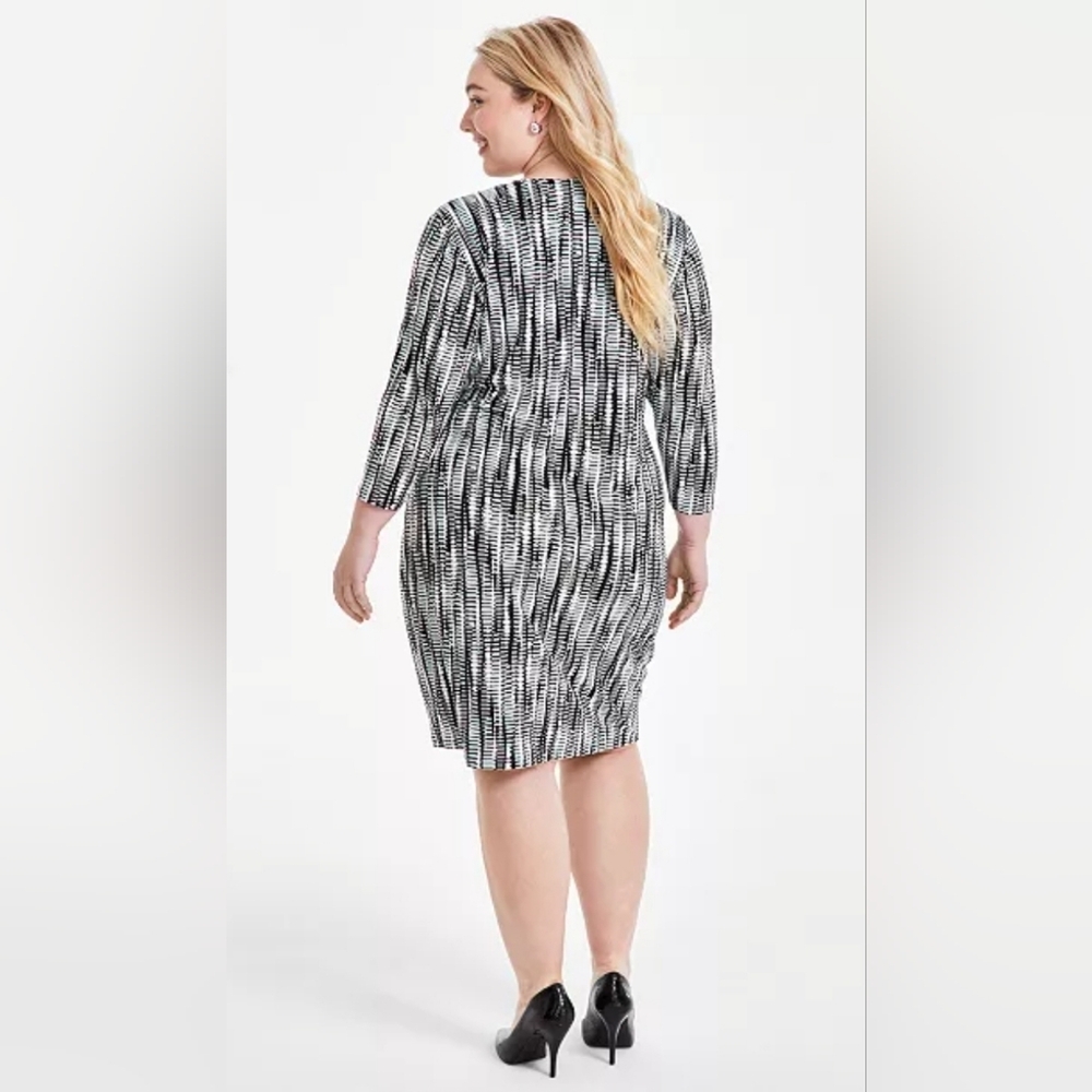 Nwt Kasper Plus 3/4 Sleeve Faux Wrap Dress Size 3X - Picture 3 of 7